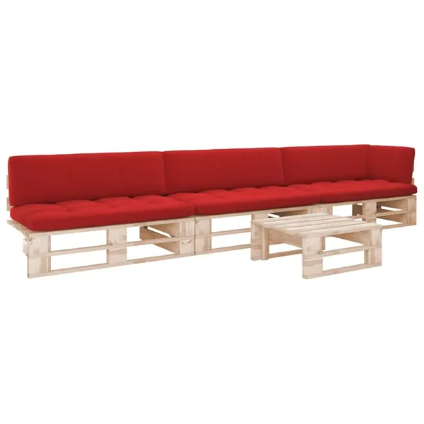 Salon de jardin palette 4pcs avec coussins Bois de pin imprégné