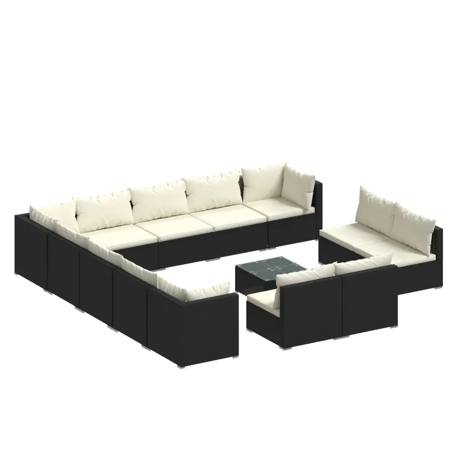 Salon de jardin 14 pcs avec coussins Noir Résine tressée - 2