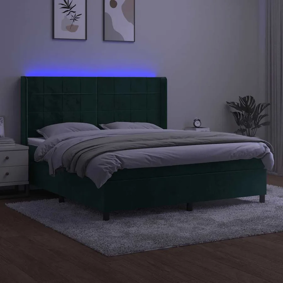 Sommier à lattes de lit matelas et LED Vert foncé 160x200 cm - 3