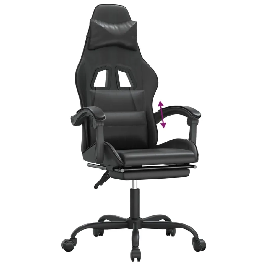 Chaise de jeu avec repose-pied Noir Similicuir - 8