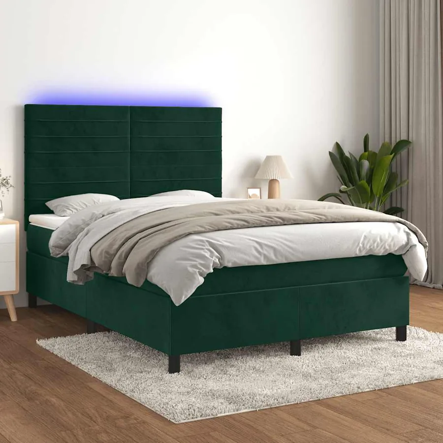 Sommier à lattes de lit avec matelas LED Vert foncé 140x190 cm