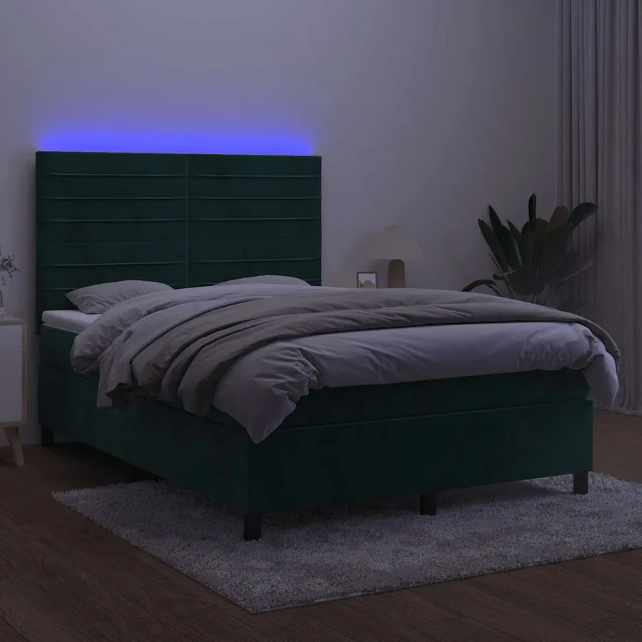 Sommier à lattes de lit avec matelas LED Vert foncé 140x190 cm - 4