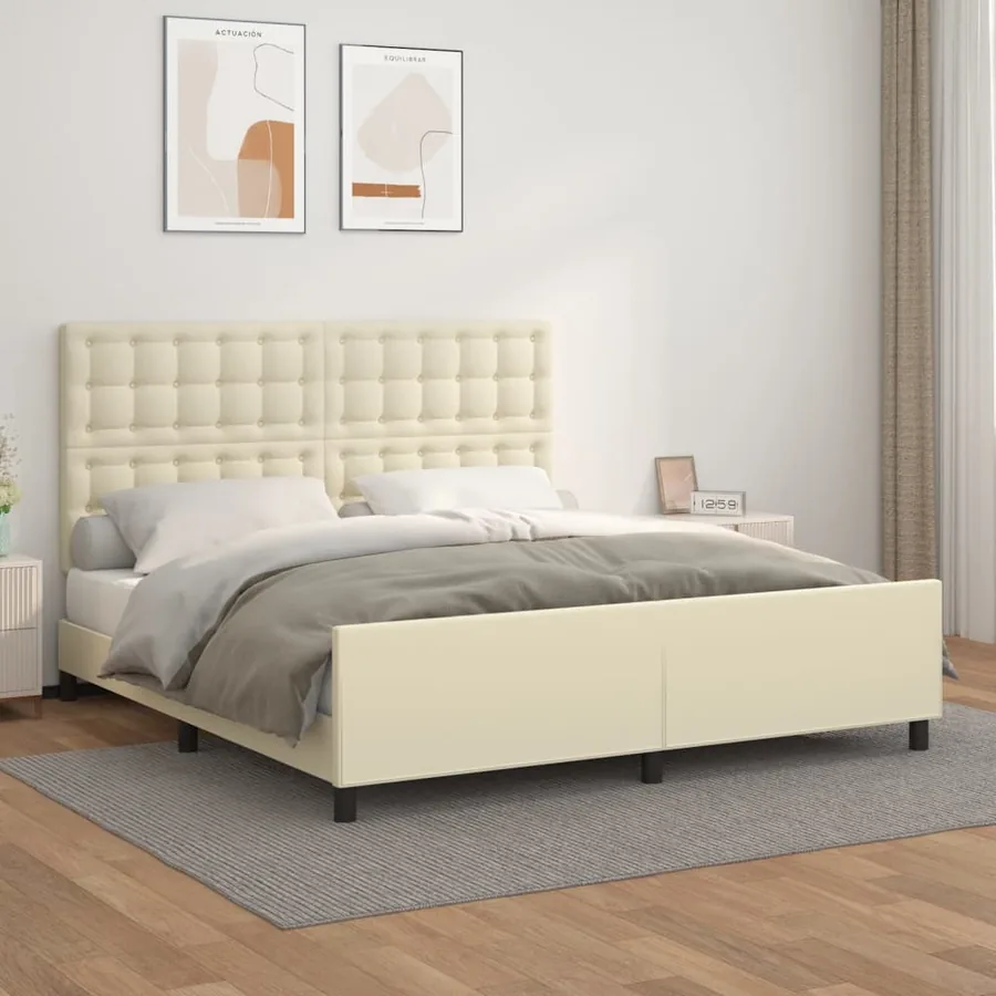 Cadre de lit avec tête de lit Crème 160x200 cm Similicuir