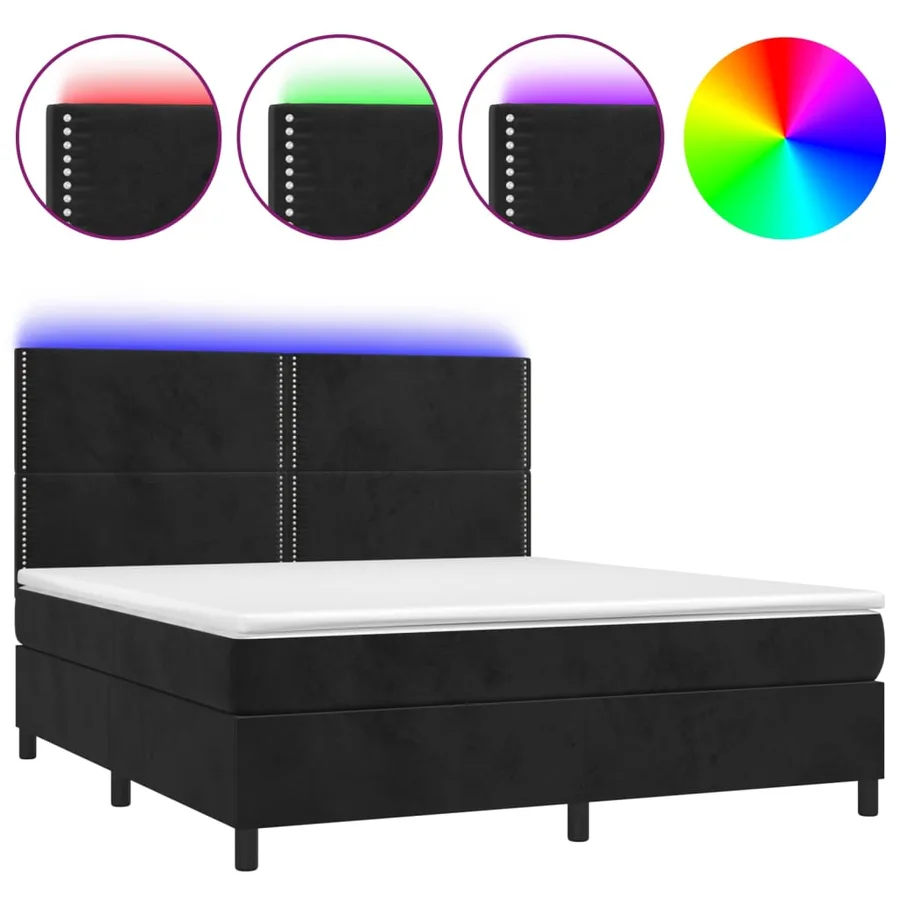 Sommier à lattes de lit avec matelas et LED Noir 180x200 cm - 2