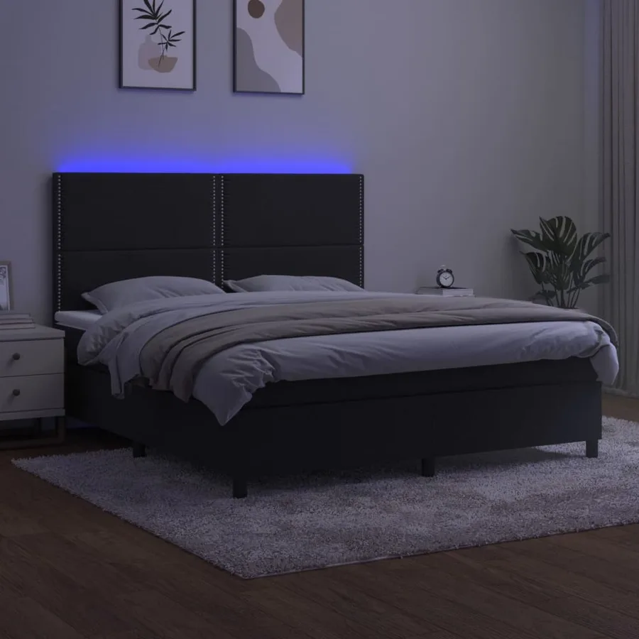 Sommier à lattes de lit avec matelas et LED Noir 180x200 cm - 4