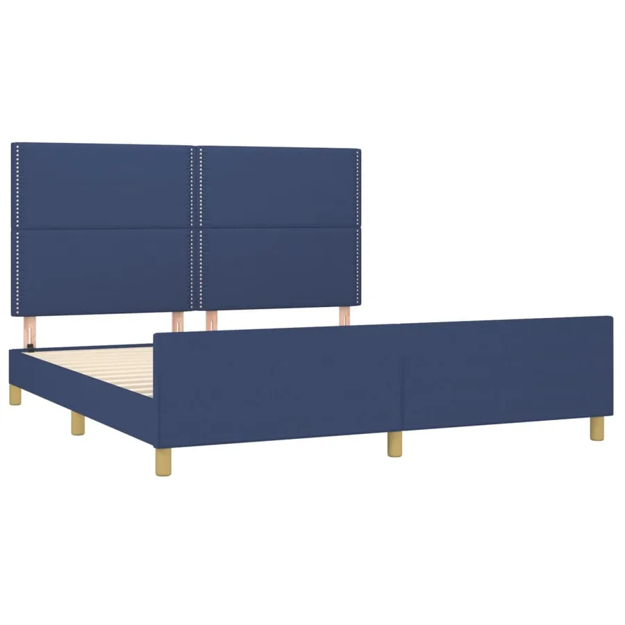 Cadre de lit sans matelas bleu 180x200 cm tissu - 4