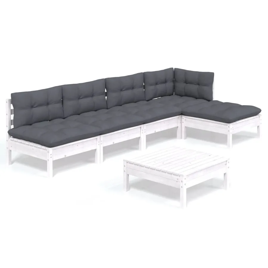 Salon de jardin 6 pcs avec coussins blanc bois de pin - 2
