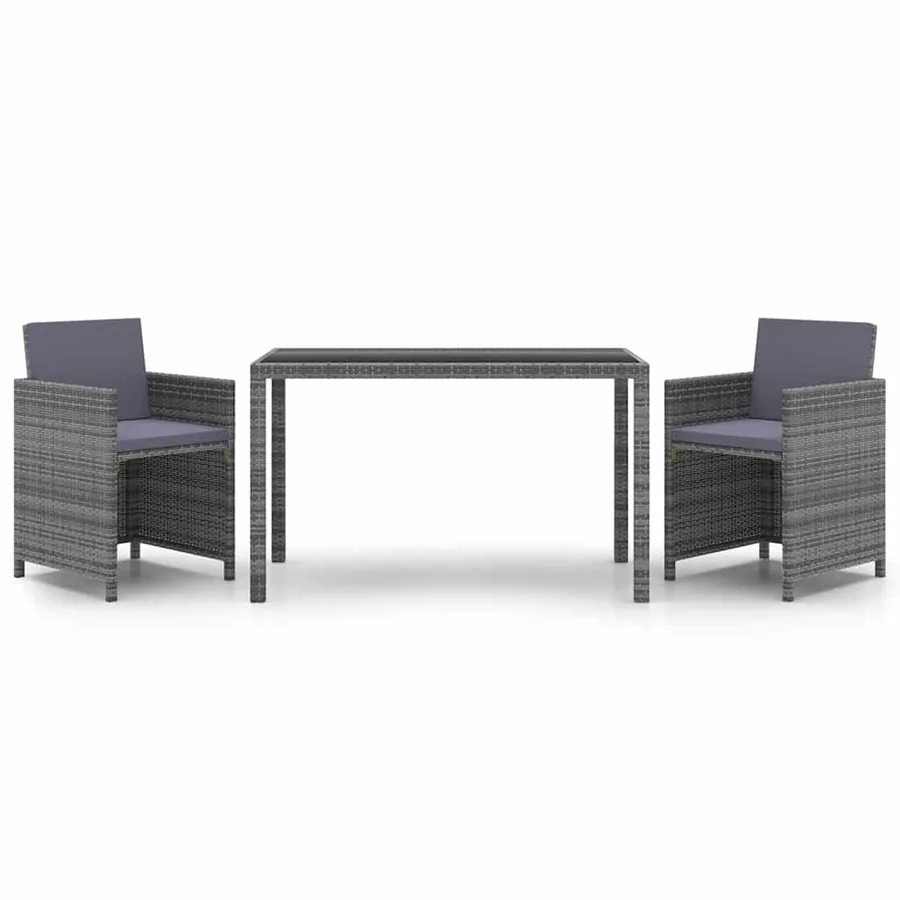 Ensemble à manger de jardin coussins 3pcs Résine tressée Gris - 2