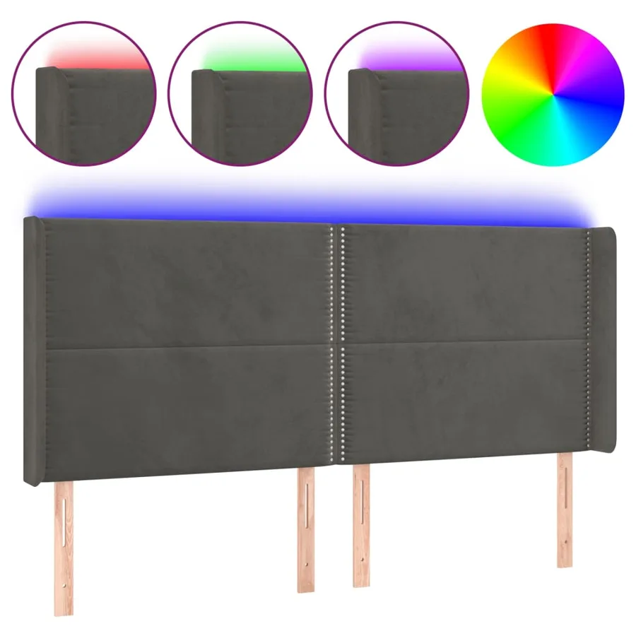 Tête de lit à LED Gris foncé 183x16x118/128 cm Velours - 2