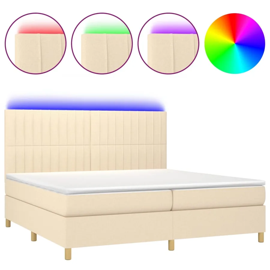 Sommier à lattes de lit et matelas et LED Crème 200x200cm Tissu - 2
