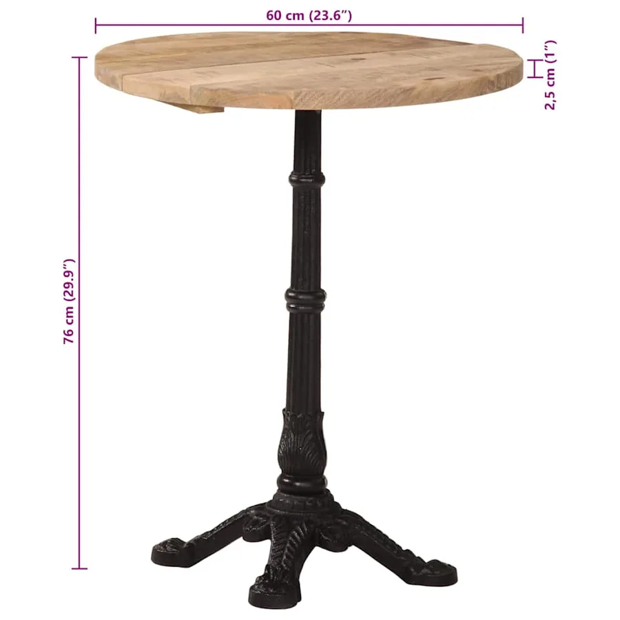 Table de bistro Ø60x76 cm Bois de manguier brut - 9