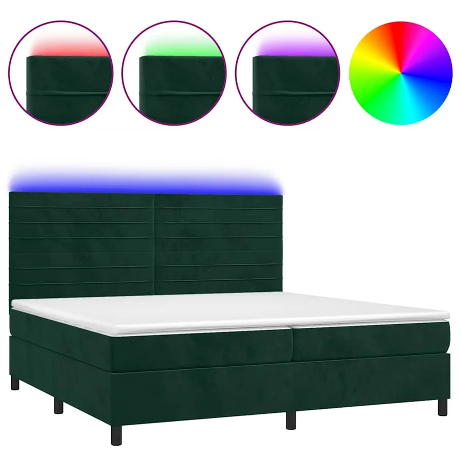 Sommier à lattes de lit avec matelas LED Vert foncé 200x200 cm - 2