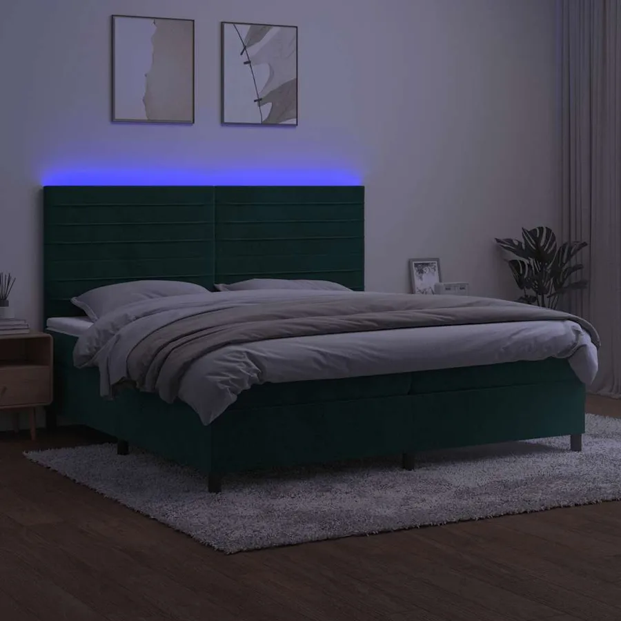 Sommier à lattes de lit avec matelas LED Vert foncé 200x200 cm - 4