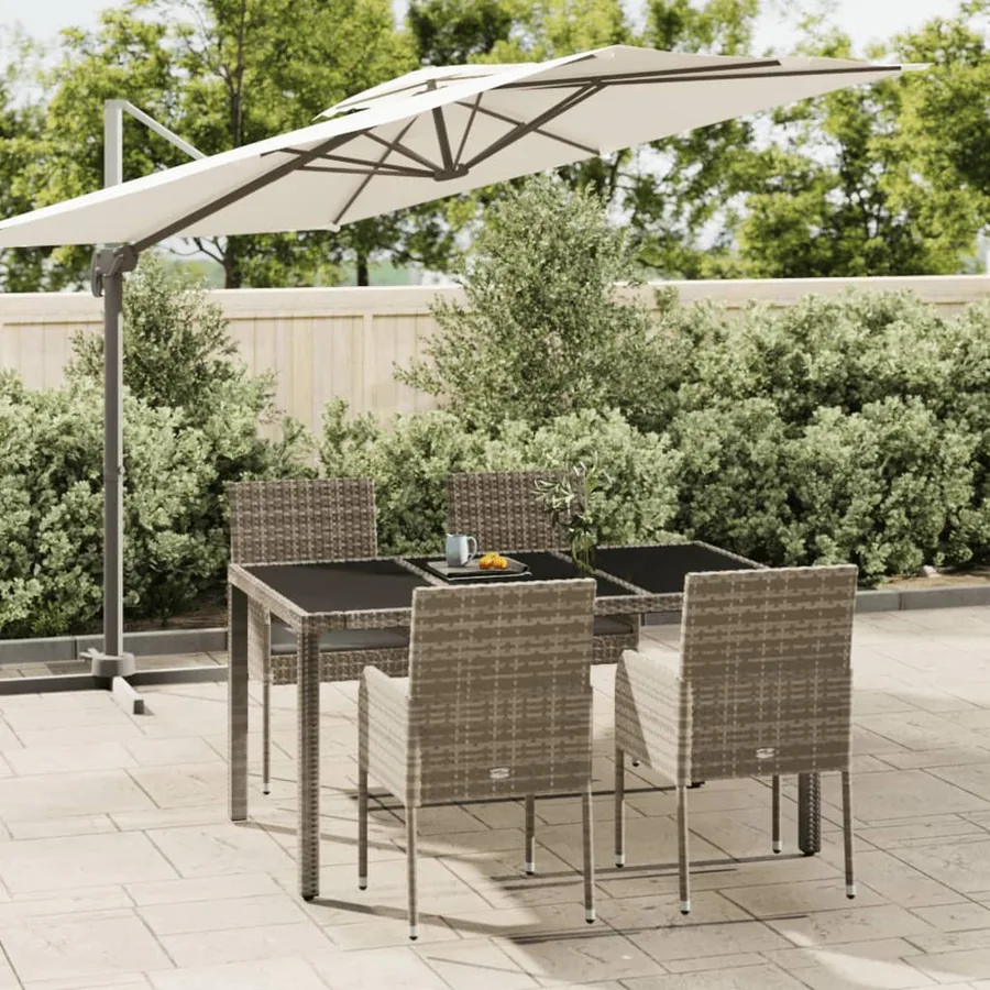 Ensemble à manger de jardin 5 pcs coussins gris résine tressée