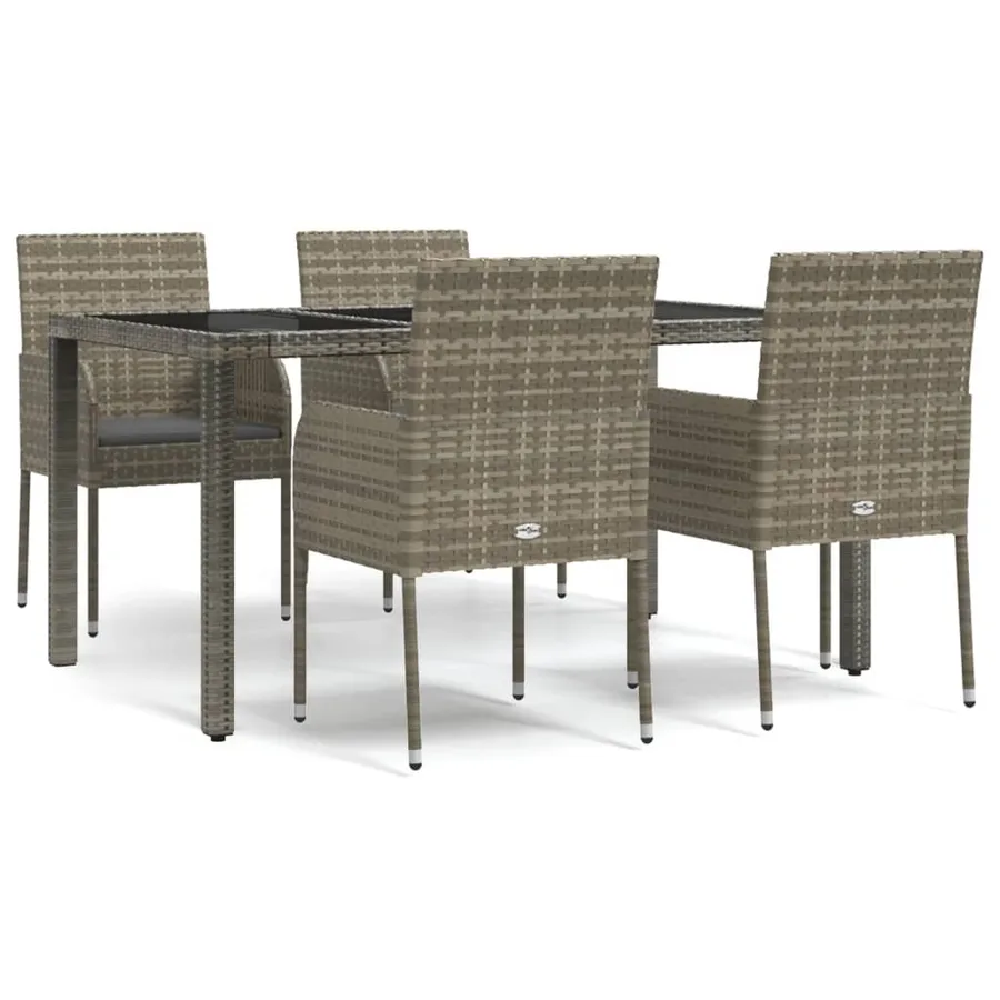 Ensemble à manger de jardin 5 pcs coussins gris résine tressée - 2