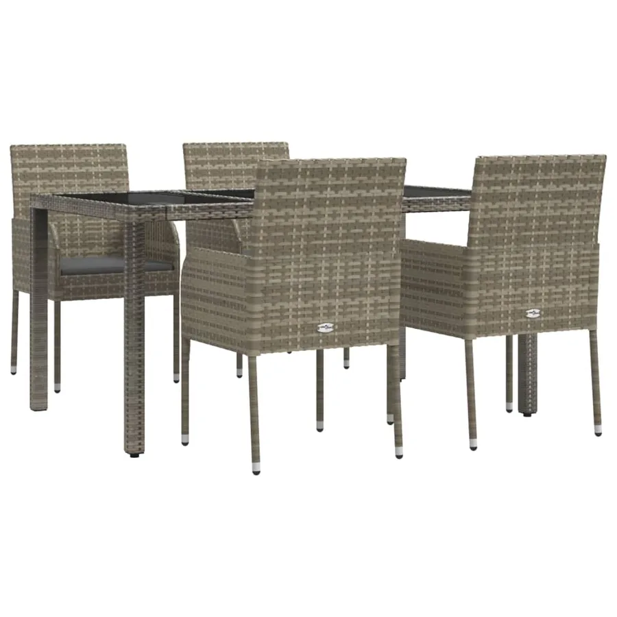 Ensemble à manger de jardin 5 pcs coussins gris résine tressée - 3