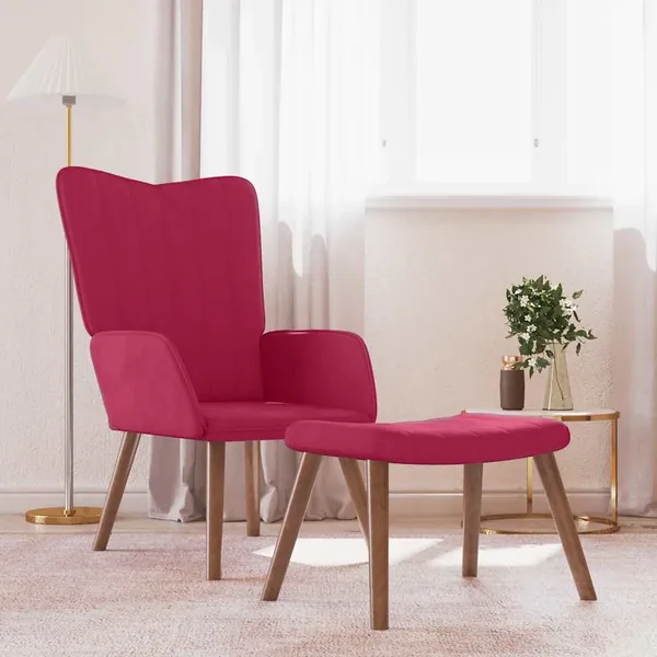 Chaise de relaxation avec repose-pied Rouge bordeaux Velours