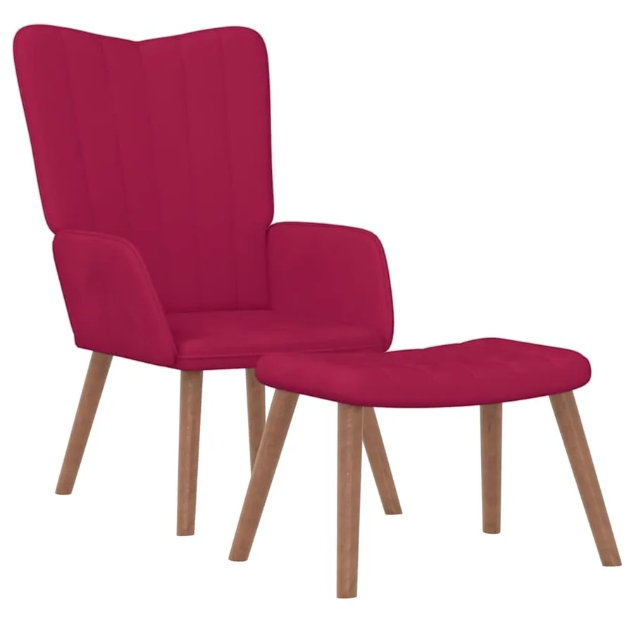 Chaise de relaxation avec repose-pied Rouge bordeaux Velours - 2