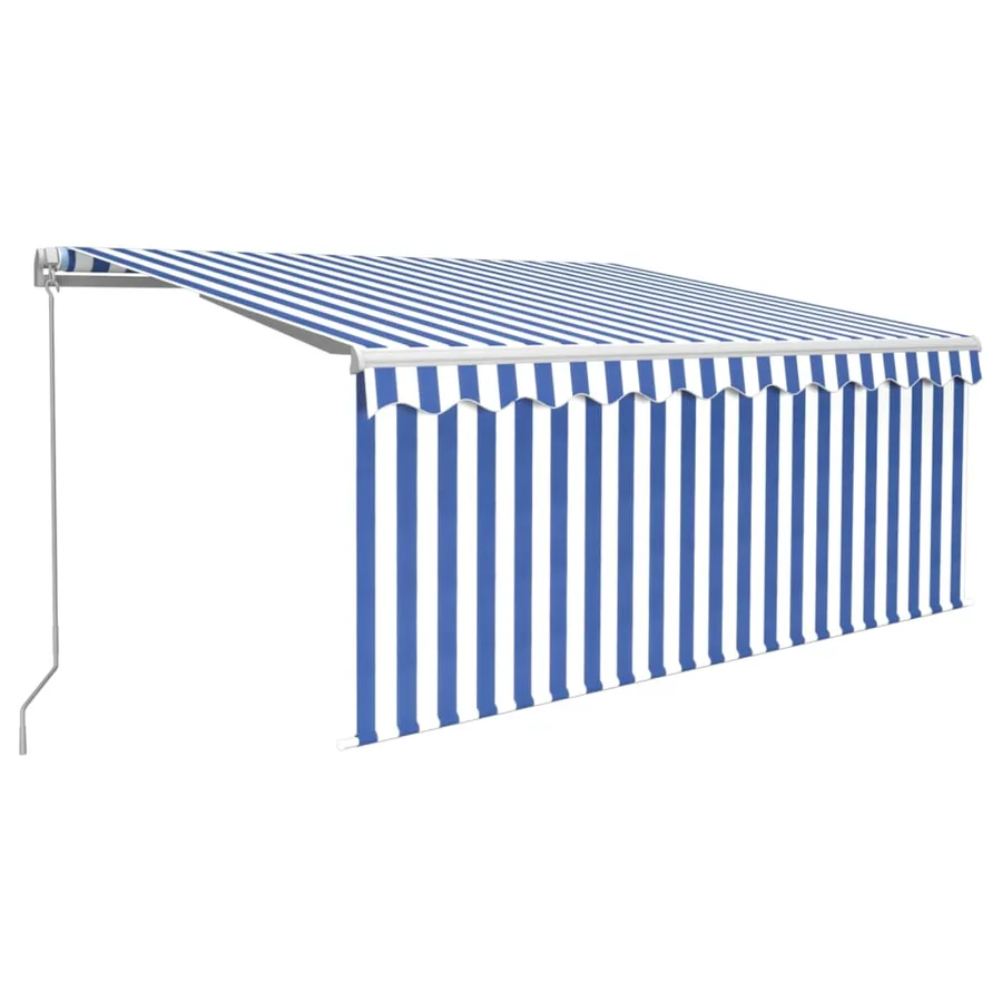 Auvent rétractable manuel avec store 3,5x2,5 m Bleu et blanc - 2