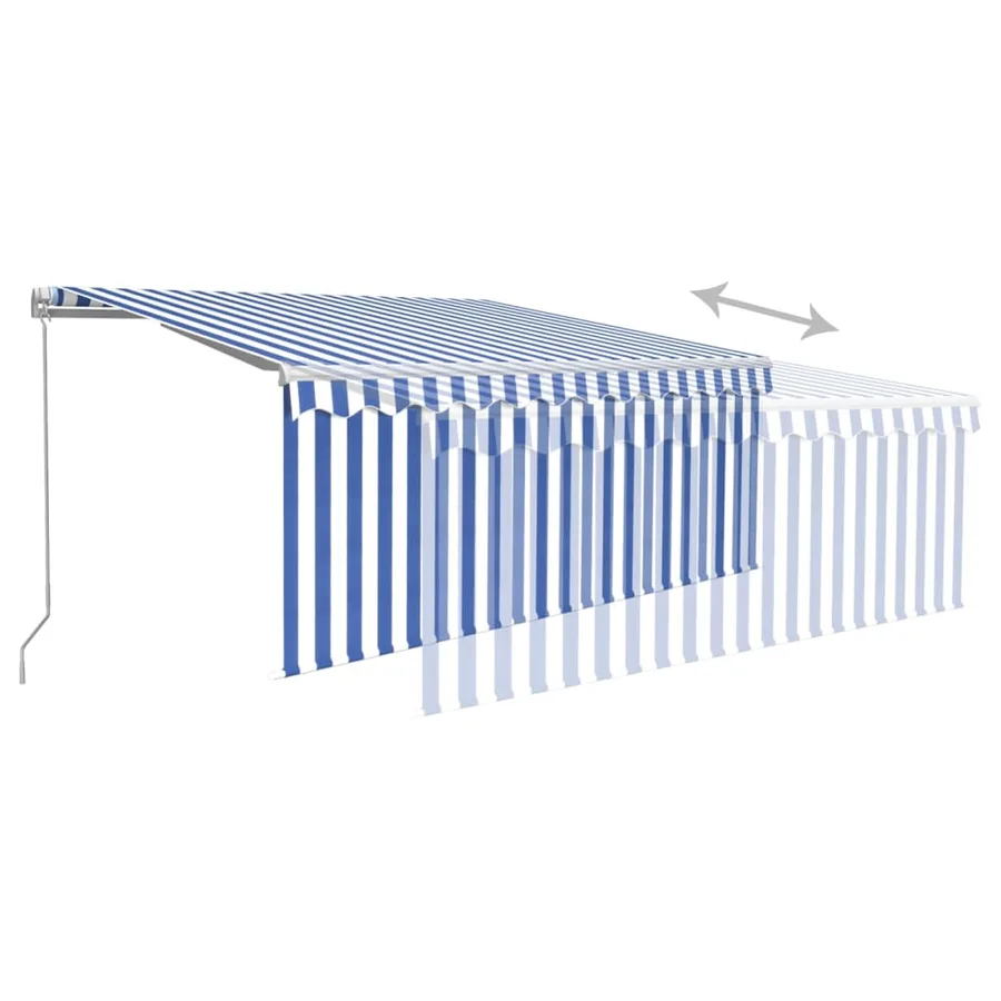 Auvent rétractable manuel avec store 3,5x2,5 m Bleu et blanc - 4