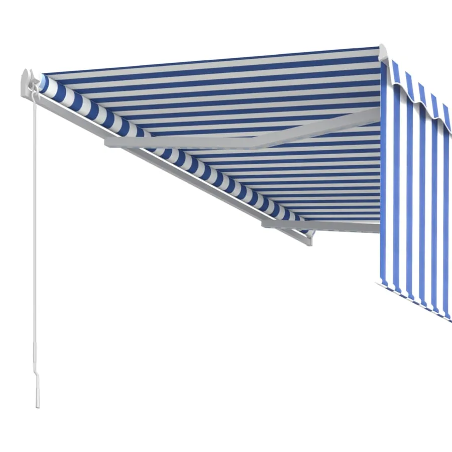 Auvent rétractable manuel avec store 3,5x2,5 m Bleu et blanc - 5