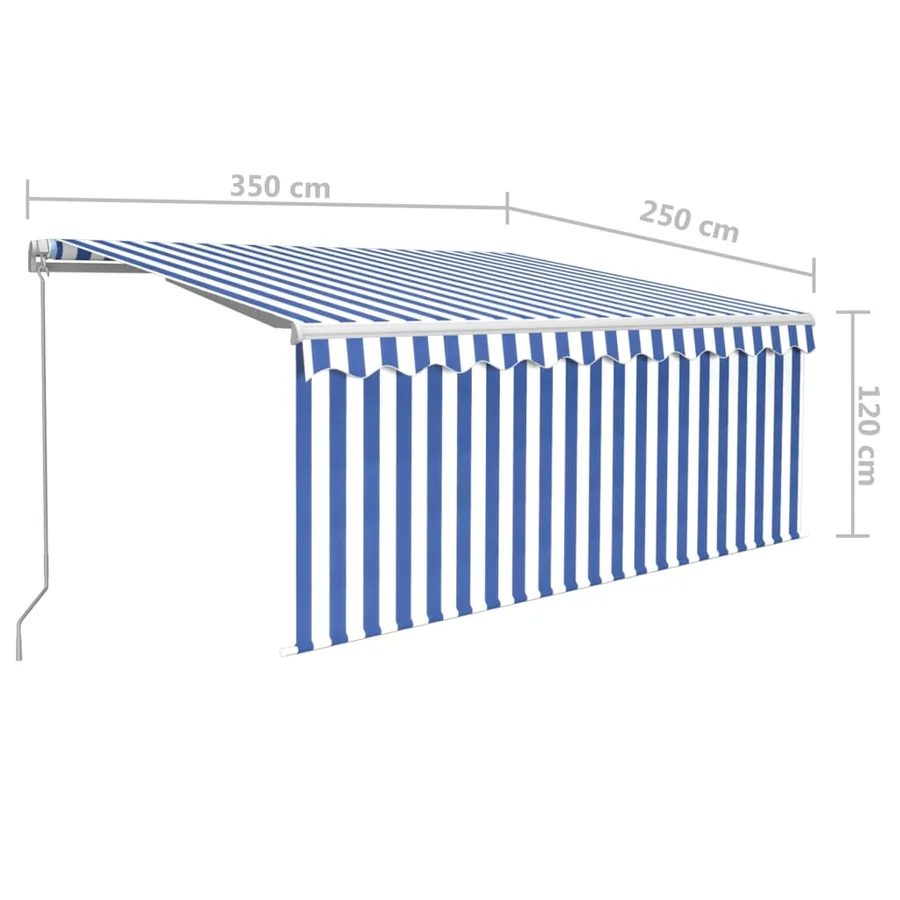 Auvent rétractable manuel avec store 3,5x2,5 m Bleu et blanc - 7