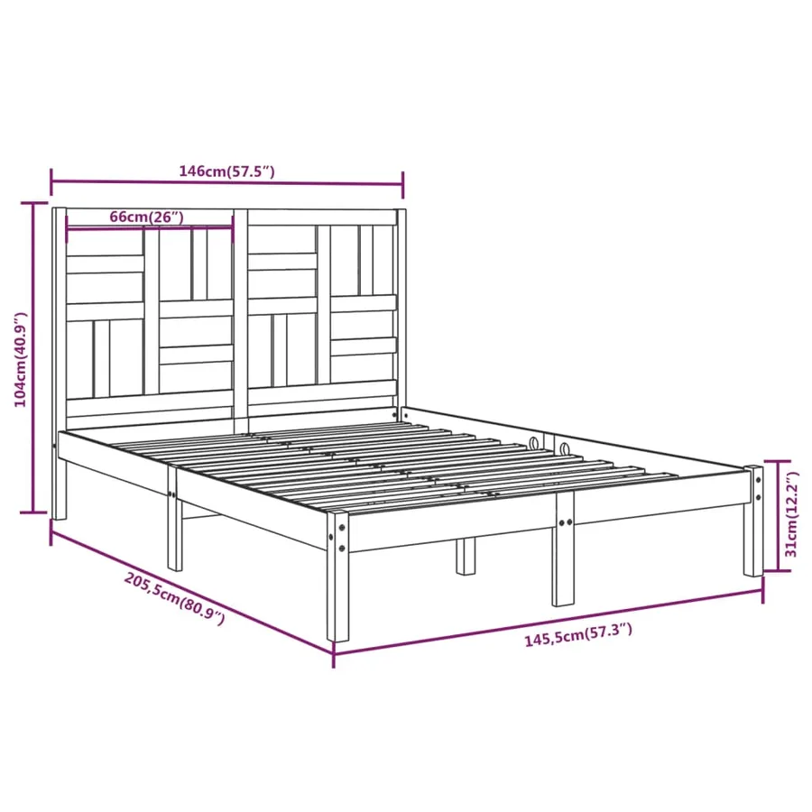 Cadre de lit sans matelas bois massif 140x200 cm - 6