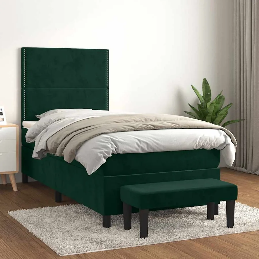 Sommier à lattes de lit avec matelas Vert foncé 100x200 cm