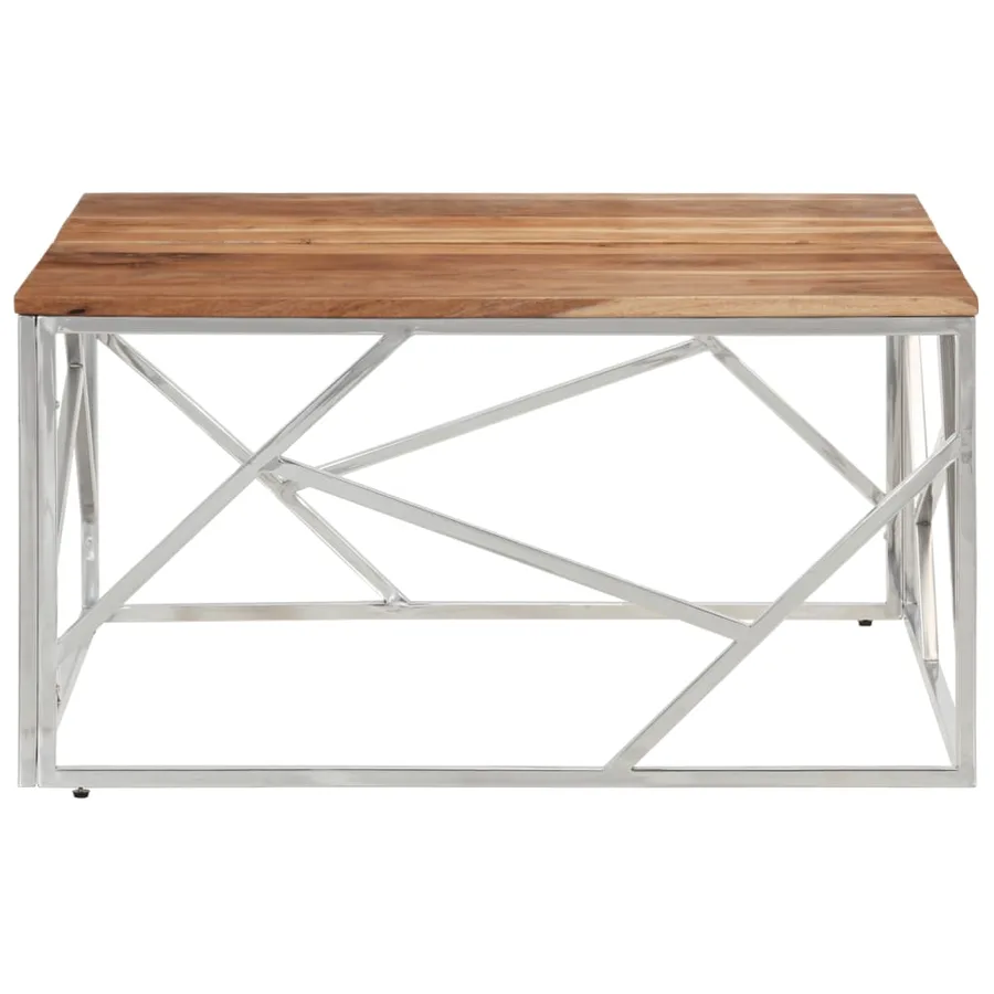 Table basse argenté acier inoxydable et bois massif d'acacia - 3