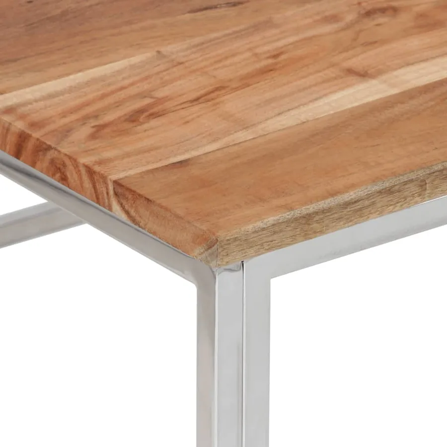 Table basse argenté acier inoxydable et bois massif d'acacia - 5
