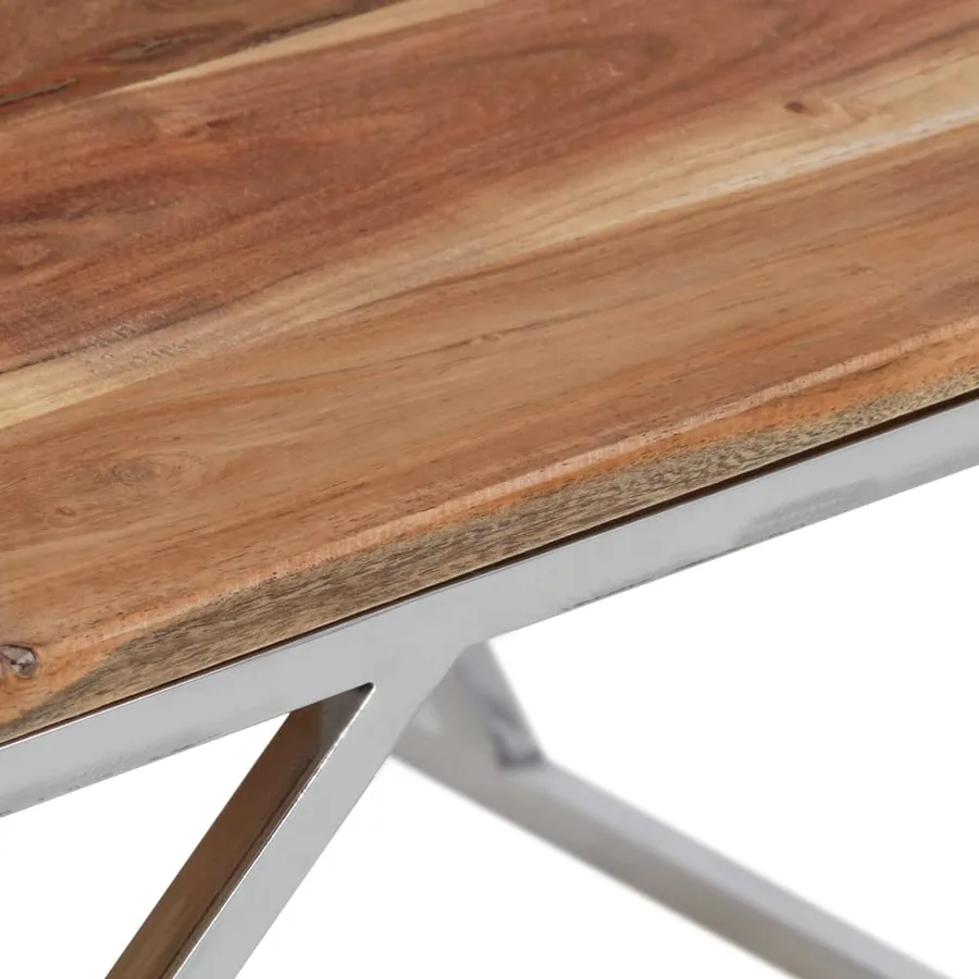 Table basse argenté acier inoxydable et bois massif d'acacia - 7