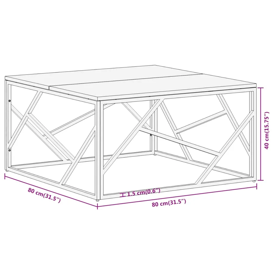 Table basse argenté acier inoxydable et bois massif d'acacia - 9