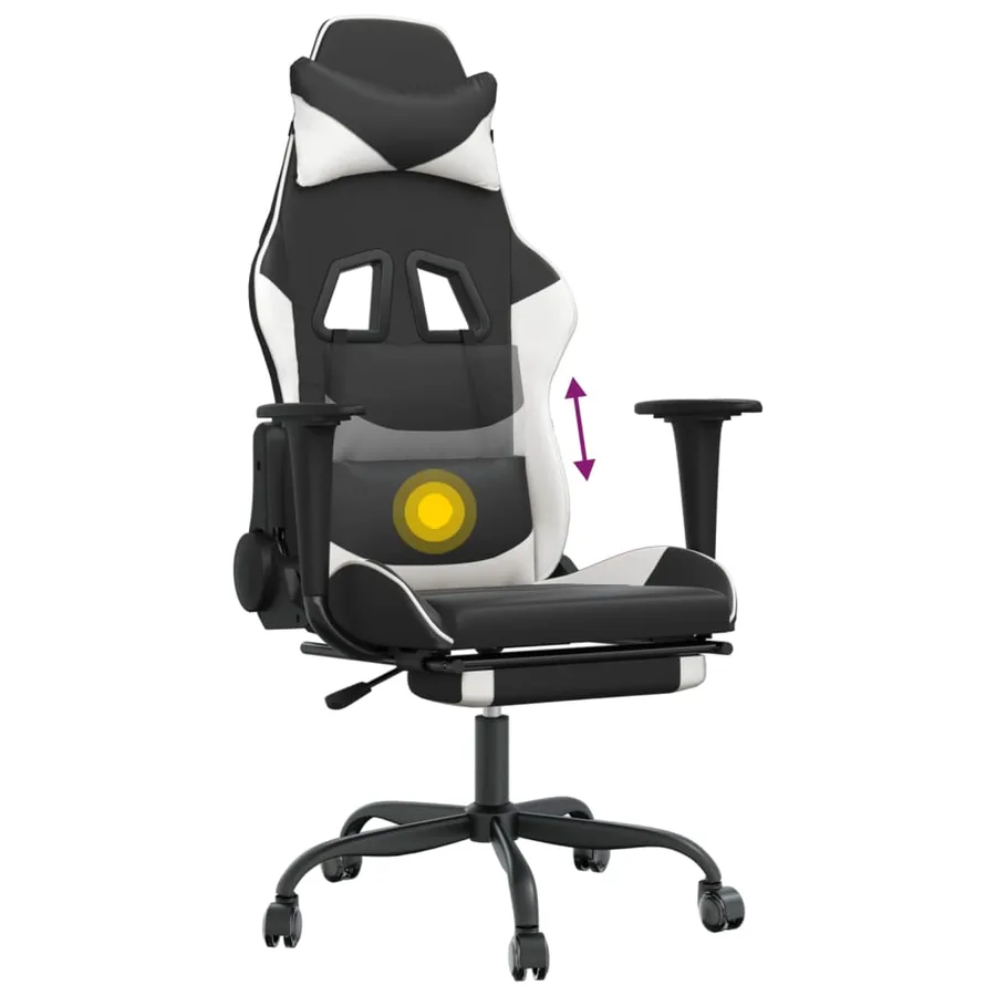 Chaise de jeu de massage avec repose-pied Noir&Blanc Similicuir - 8