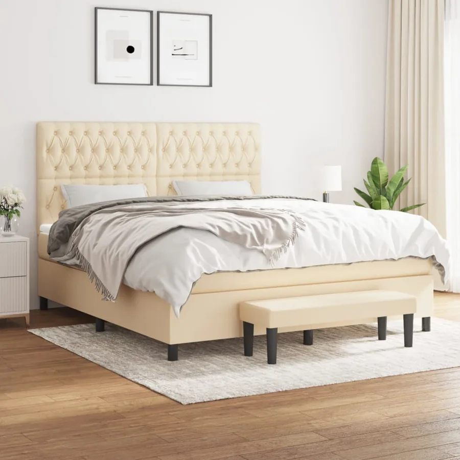 Sommier à lattes de lit avec matelas Crème 180x200 cm Tissu