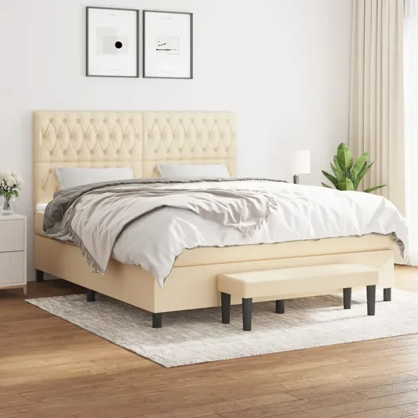 Sommier à lattes de lit avec matelas Crème 180x200 cm Tissu