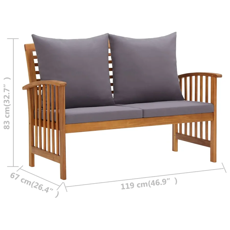 Salon de jardin 4 pcs avec coussins Bois d'acacia solide - 11
