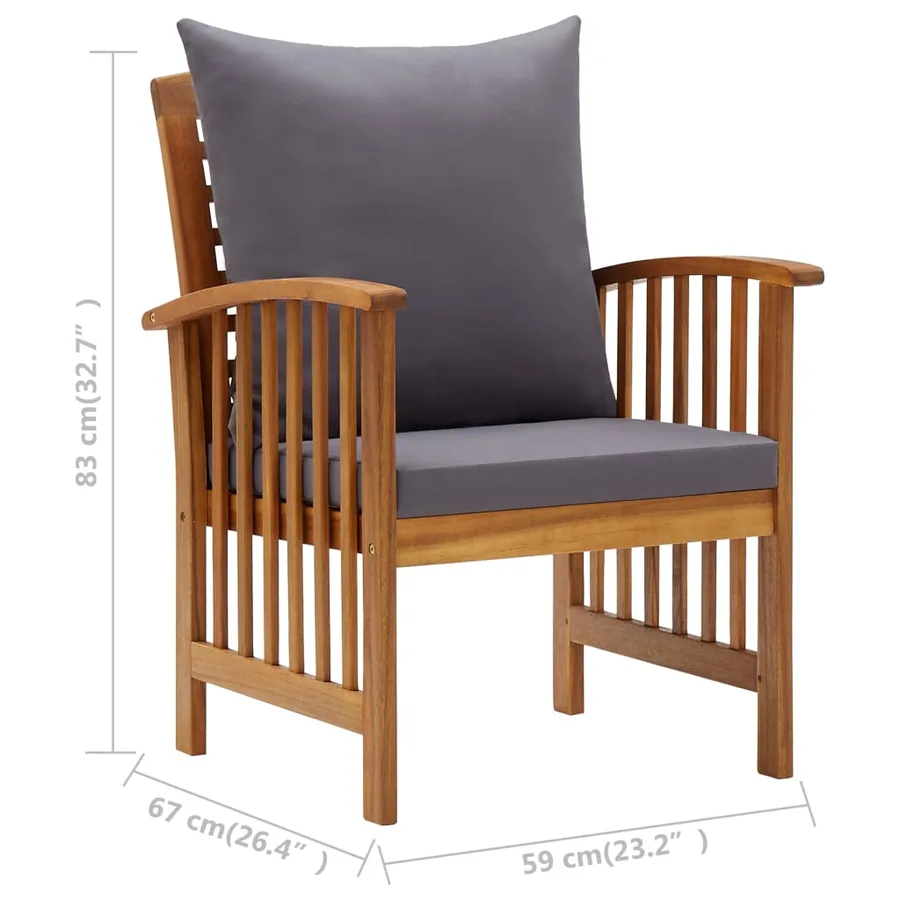 Salon de jardin 4 pcs avec coussins Bois d'acacia solide - 12