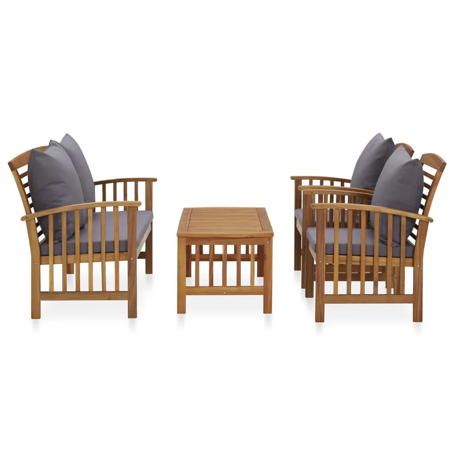 Salon de jardin 4 pcs avec coussins Bois d'acacia solide - 2