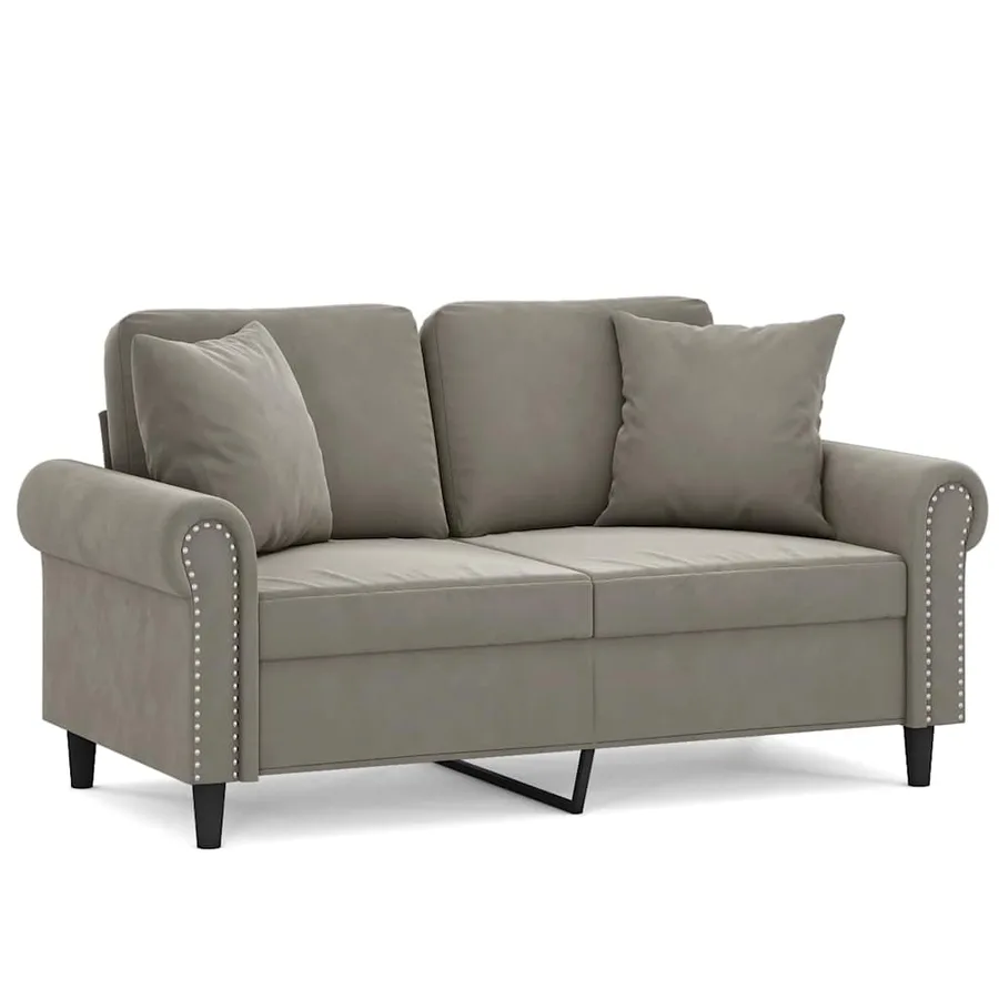 Canapé 2 places oreillers et coussins Gris clair 120 cm Velours - 2