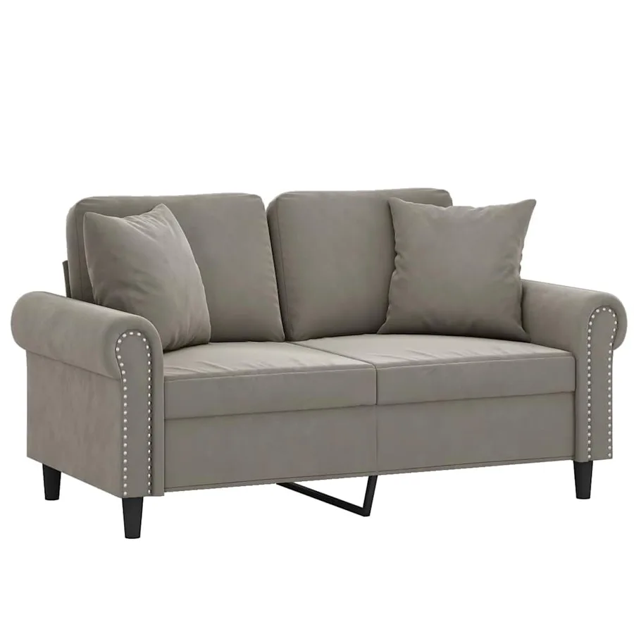 Canapé 2 places oreillers et coussins Gris clair 120 cm Velours - 3