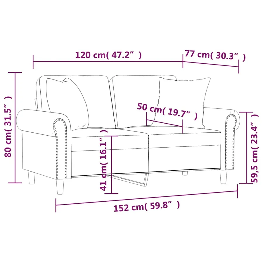 Canapé 2 places oreillers et coussins Gris clair 120 cm Velours - 7