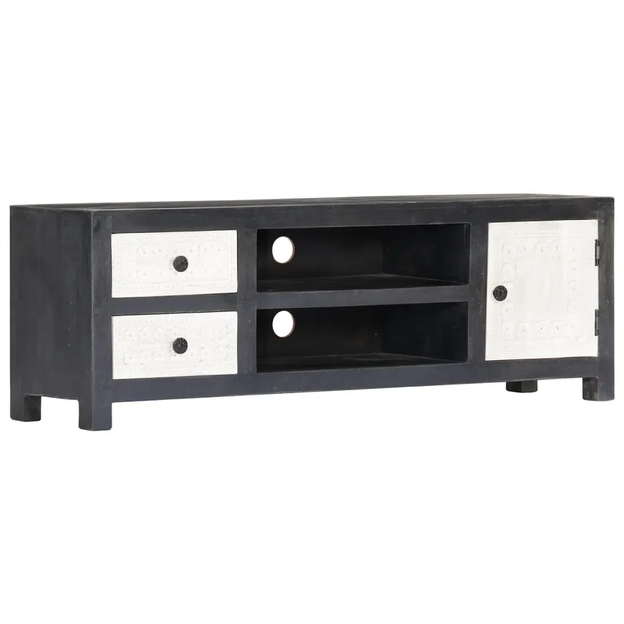 Meuble TV sculpté à la main Gris et blanc 120x30x40 cm Manguier - 10