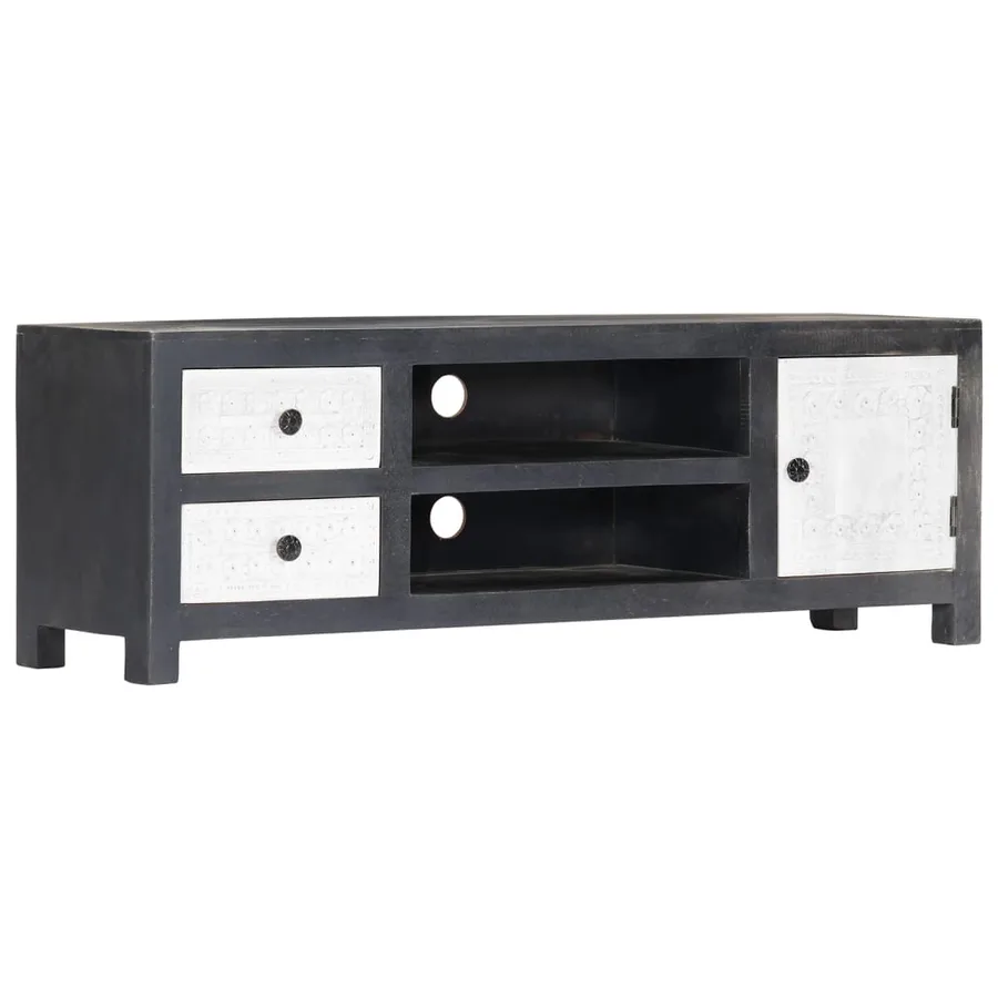 Meuble TV sculpté à la main Gris et blanc 120x30x40 cm Manguier - 11