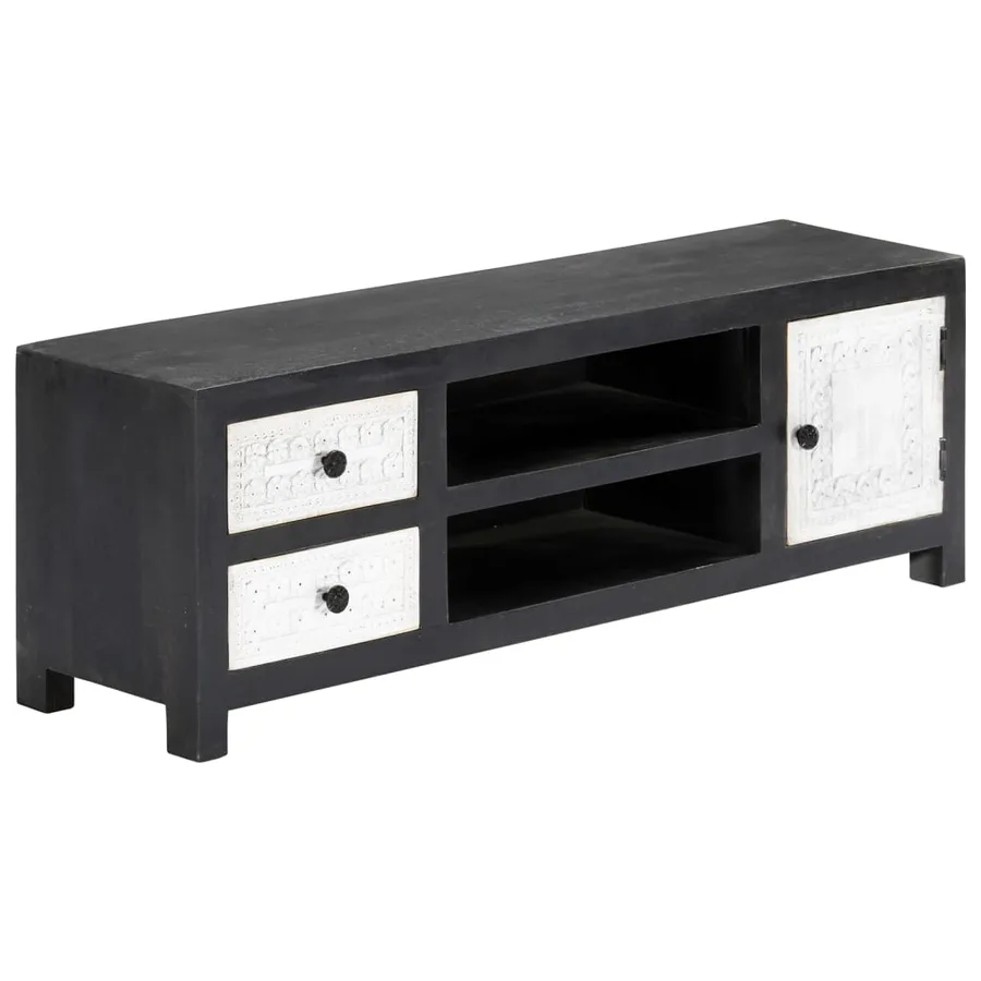 Meuble TV sculpté à la main Gris et blanc 120x30x40 cm Manguier - 2