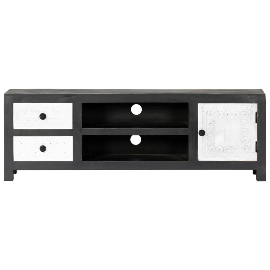 Meuble TV sculpté à la main Gris et blanc 120x30x40 cm Manguier - 3