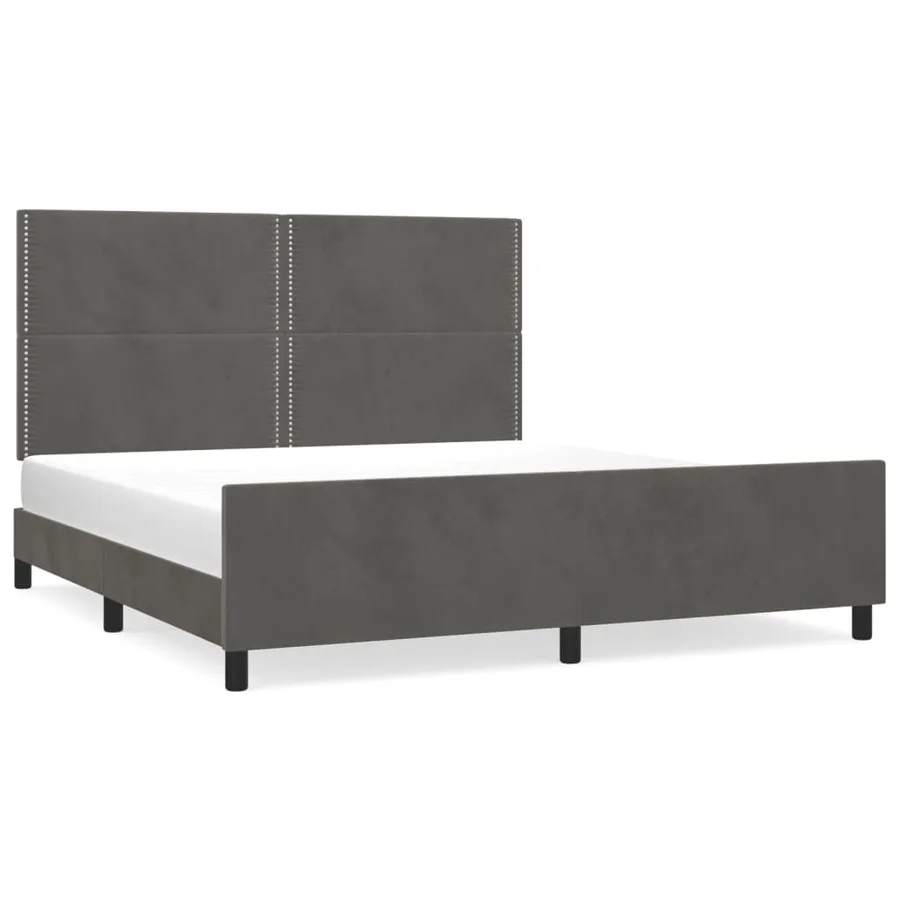 Cadre de lit sans matelas gris foncé velours - 2