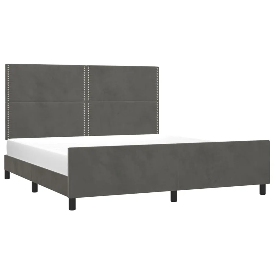 Cadre de lit sans matelas gris foncé velours - 3