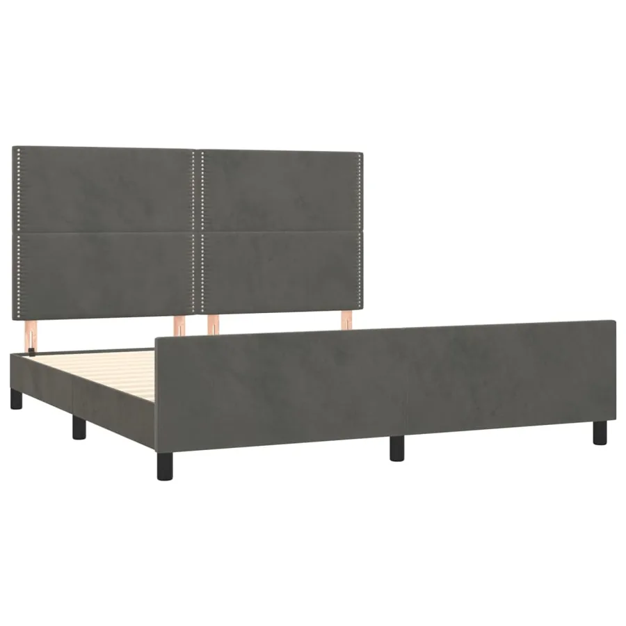 Cadre de lit sans matelas gris foncé velours - 4