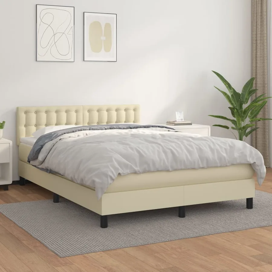 Sommier à lattes de lit avec matelas Crème 140x200cm Similicuir