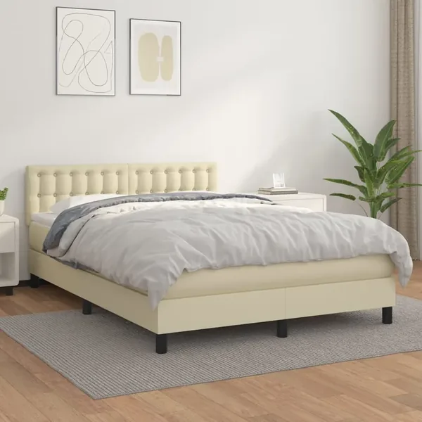 Sommier à lattes de lit avec matelas Crème 140x200cm Similicuir